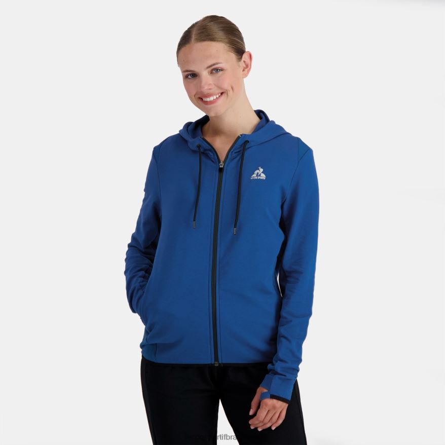Le Coq Sportif roupas moletom com capuz e zíper azul mulheres 84V684315